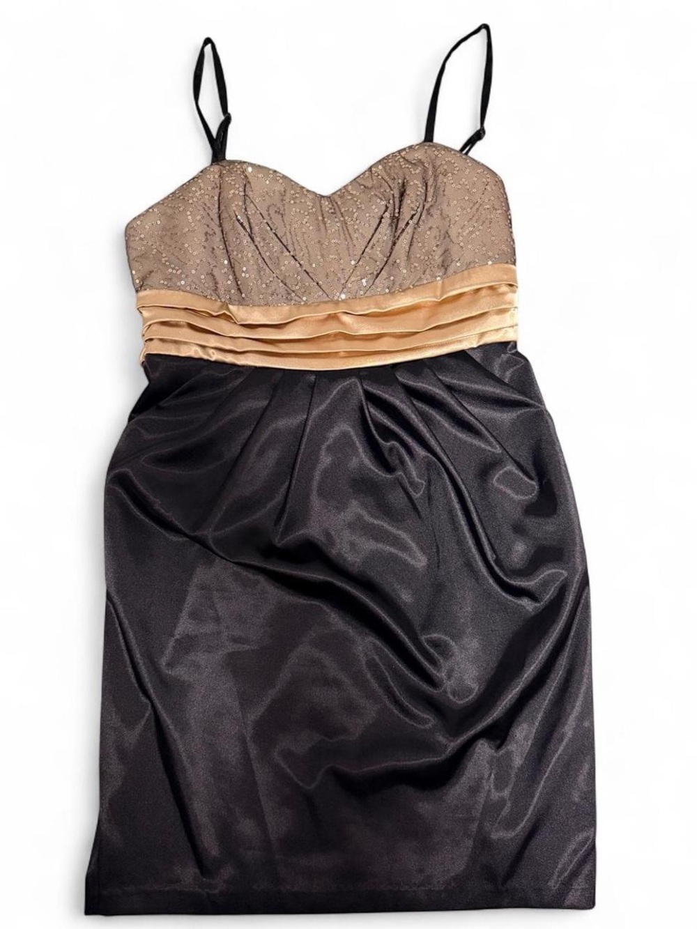 Iz Byer Black and Gold Spaghetti Strap Mini Dress with pockets